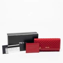 Pre Owned Prada Red Quilted Nylon and Leather Logo Flap Continental Wallet