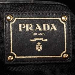 Pre Owned Prada Black Nylon Gaufre Ruched Medium Shopping Bag