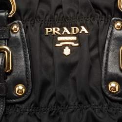 Pre Owned Prada Black Nylon Gaufre Ruched Medium Shopping Bag