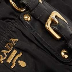 Pre Owned Prada Black Nylon Gaufre Ruched Medium Shopping Bag