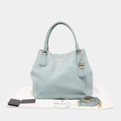 Pre Owned Prada Pale Blue Vitello Daino Leather Sacca 2 Manici Tote