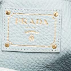 Pre Owned Prada Pale Blue Vitello Daino Leather Sacca 2 Manici Tote