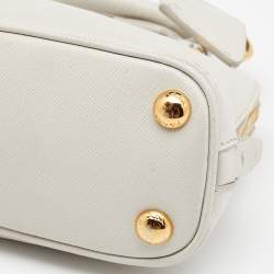 Pre Owned Prada Off White Saffiano Lux Leather Mini Promenade Satchel
