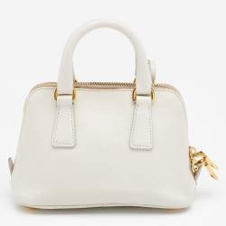 Pre Owned Prada Off White Saffiano Lux Leather Mini Promenade Satchel
