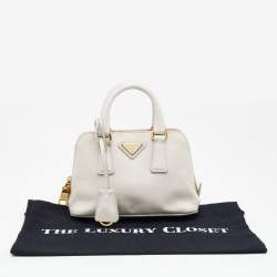 Pre Owned Prada Off White Saffiano Lux Leather Mini Promenade Satchel