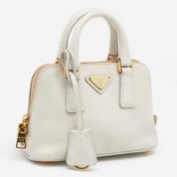 Pre Owned Prada Off White Saffiano Lux Leather Mini Promenade Satchel
