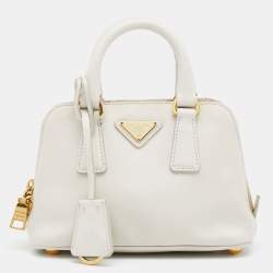 Pre Owned Prada Off White Saffiano Lux Leather Mini Promenade Satchel