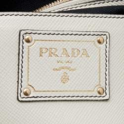 Pre Owned Prada Black/White Canvas And Leather Canapa Tote