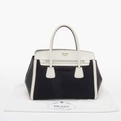 Pre Owned Prada Black/White Canvas And Leather Canapa Tote