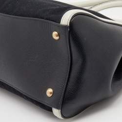 Pre Owned Prada Black/White Canvas And Leather Canapa Tote