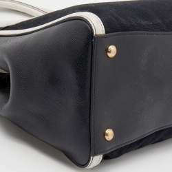 Pre Owned Prada Black/White Canvas And Leather Canapa Tote