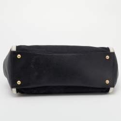 Pre Owned Prada Black/White Canvas And Leather Canapa Tote