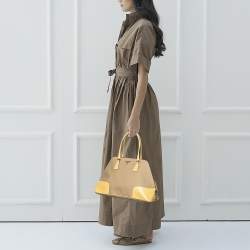 Pre Owned Prada Beige/Yellow Canvas And Leather Satchel