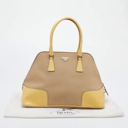 Pre Owned Prada Beige/Yellow Canvas And Leather Satchel