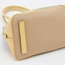 Pre Owned Prada Beige/Yellow Canvas And Leather Satchel