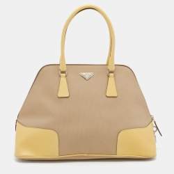 Pre Owned Prada Beige/Yellow Canvas And Leather Satchel