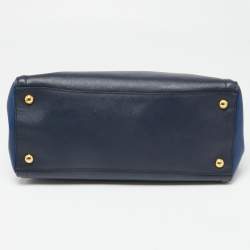 Pre Owned Prada Two Tone Blue Saffiano Lux Leather Open Tote