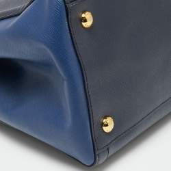 Pre Owned Prada Two Tone Blue Saffiano Lux Leather Open Tote