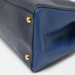 Pre Owned Prada Two Tone Blue Saffiano Lux Leather Open Tote