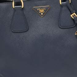 Pre Owned Prada Two Tone Blue Saffiano Lux Leather Open Tote
