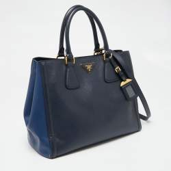Pre Owned Prada Two Tone Blue Saffiano Lux Leather Open Tote