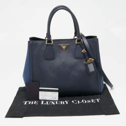 Pre Owned Prada Two Tone Blue Saffiano Lux Leather Open Tote