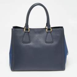 Pre Owned Prada Two Tone Blue Saffiano Lux Leather Open Tote