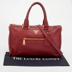 Pre Owned Prada Red Leather Front Pocket Tote