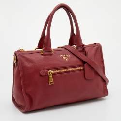 Pre Owned Prada Red Leather Front Pocket Tote