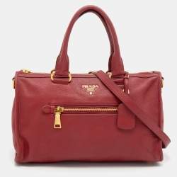 Pre Owned Prada Red Leather Front Pocket Tote