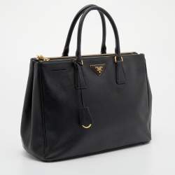 Pre Owned Prada Black Saffiano Leather Double Zip Tote