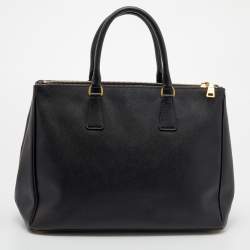 Pre Owned Prada Black Saffiano Leather Double Zip Tote