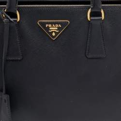 Pre Owned Prada Black Saffiano Leather Double Zip Tote