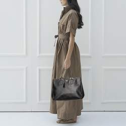 Pre Owned Prada Black Saffiano Leather Double Zip Tote