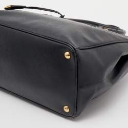 Pre Owned Prada Black Saffiano Leather Double Zip Tote