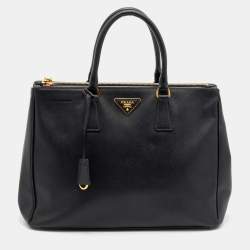 Pre Owned Prada Black Saffiano Leather Double Zip Tote