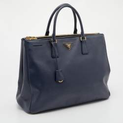 Pre Owned Prada Navy Blue Saffiano Leather Extra Large Double Zip Executive Tote