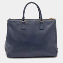 Pre Owned Prada Navy Blue Saffiano Leather Extra Large Double Zip Executive Tote
