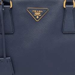 Pre Owned Prada Navy Blue Saffiano Leather Extra Large Double Zip Executive Tote
