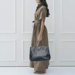 Pre Owned Prada Navy Blue Saffiano Leather Extra Large Double Zip Executive Tote