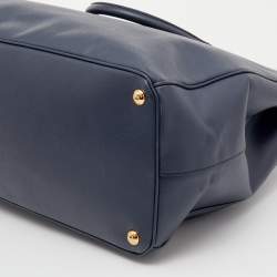 Pre Owned Prada Navy Blue Saffiano Leather Extra Large Double Zip Executive Tote