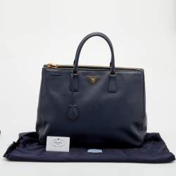 Pre Owned Prada Navy Blue Saffiano Leather Extra Large Double Zip Executive Tote