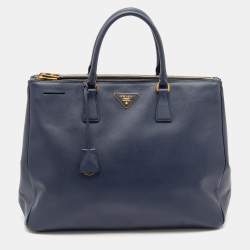 Pre Owned Prada Navy Blue Saffiano Leather Extra Large Double Zip Executive Tote