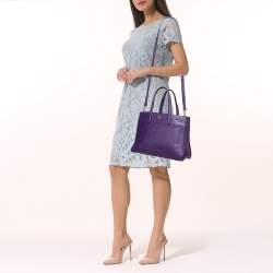 Pre Owned Prada Purple Saffiano Soft Leather Middle Zip Tote