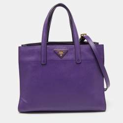 Pre Owned Prada Purple Saffiano Soft Leather Middle Zip Tote