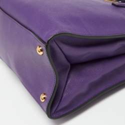 Pre Owned Prada Purple Saffiano Soft Leather Middle Zip Tote