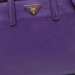Pre Owned Prada Purple Saffiano Soft Leather Middle Zip Tote
