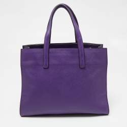Pre Owned Prada Purple Saffiano Soft Leather Middle Zip Tote