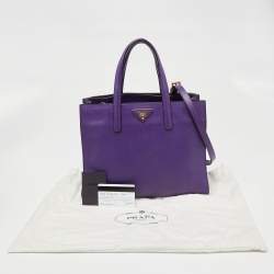 Pre Owned Prada Purple Saffiano Soft Leather Middle Zip Tote