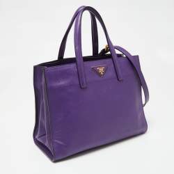 Pre Owned Prada Purple Saffiano Soft Leather Middle Zip Tote